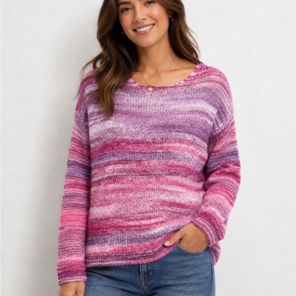 Women's wool blend Pink & Purple Striped Crewneck Sweater - Relaxed‎ Pullover M